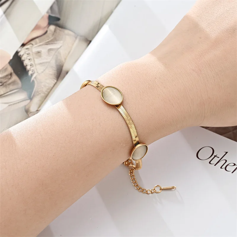

10 Pieces Stainless Steel Cat Eye Stone Blade Chain Vintage French Valentine's Day Gift Fashion Jewelry for Women