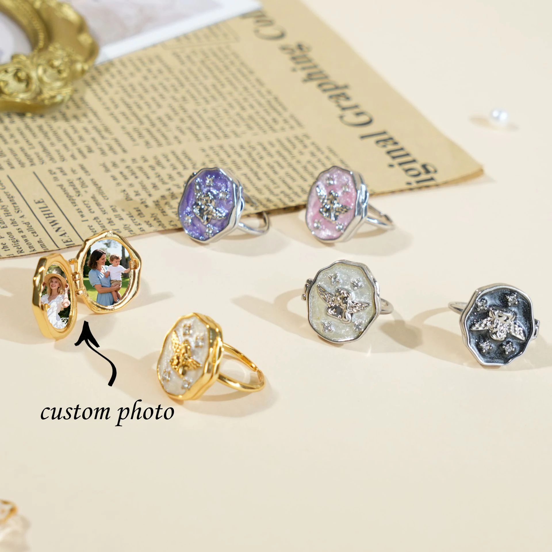 

Customized Colorful Photo Open Rings for Women Men Copper Personalized DIY Color Picture Couples Ring Christmas Jewelry Gift
