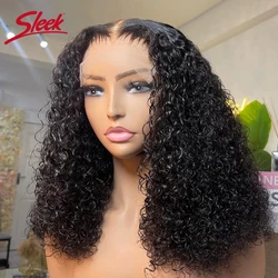 Perucas de Cabelo Brasileiro Curly Bob Profundo, Cor Preta Natural, HD Lace Front Part, Transparente Lace Frontal, Elegante Onda De Água, 4x4