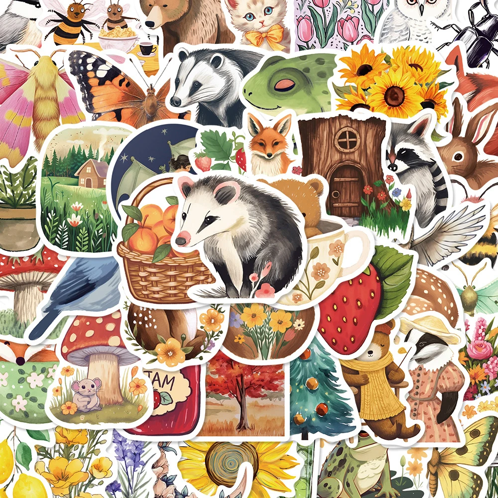 

10/30/50pcs Retro Magic Forest Animal Plant Stickers Cute Cartoon Sticker Laptop Luggage Phone Funny Graffiti Decals Decoration