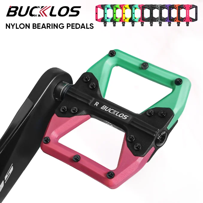 

BUCKLOS Bicycle Flat Pedal Nylon Mountain Bike Pedal Widen Platform Road Bicycle Pedals Non-slip MTB Pedals Bike Part