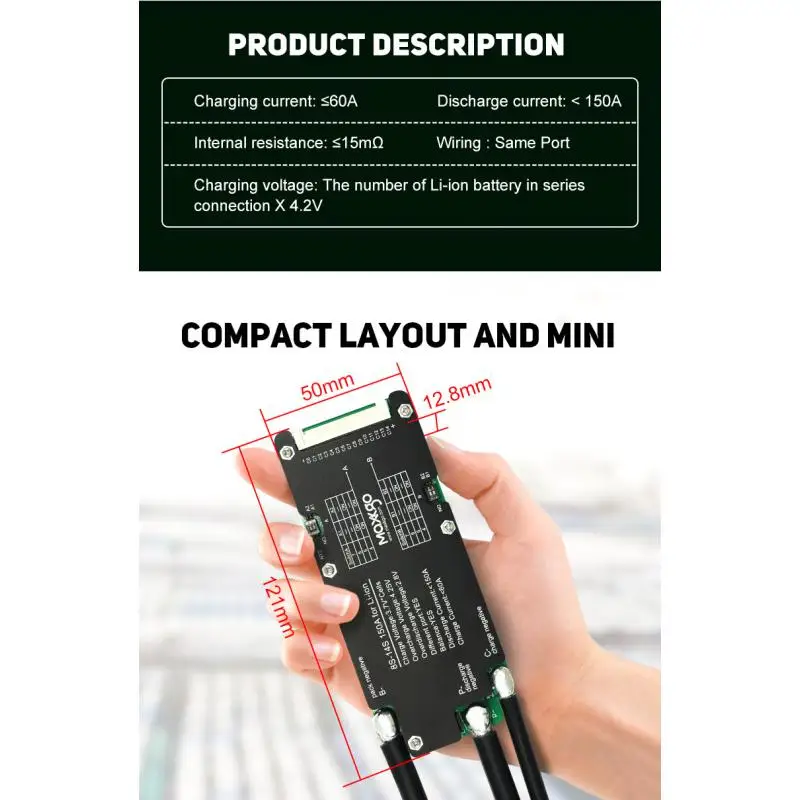 Maxkgo 8s 12s 13s 14s 24v 48v 60v 150 A Hardware Bms Board With Dial Switch Passive Balance Li-ion Battery Protection Plate