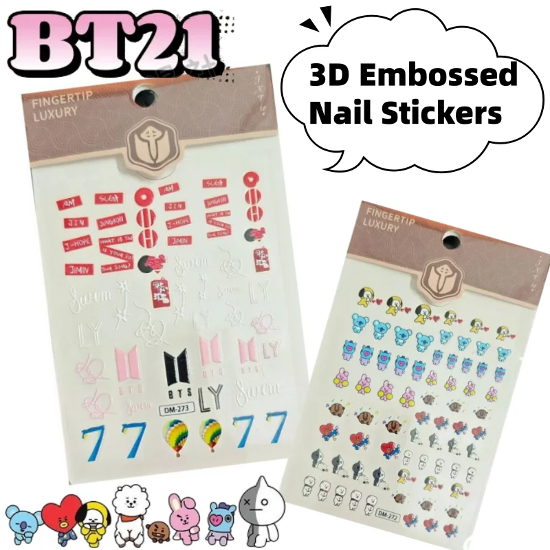 Novos Adesivos de Unha Personalizados BT21 Tata Mang com Desenhos em Relevo, Criativos e de Alto Valor, Decorações de Unha com Personagens de Anime