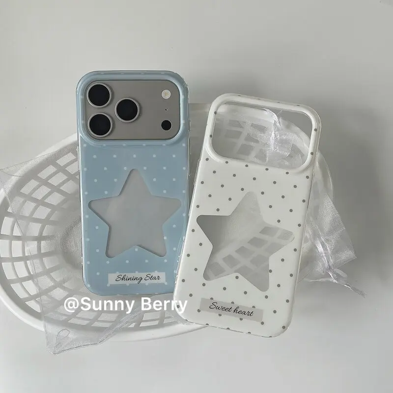Korean INS Polka Dots White BLue Star Y2K Phone Case For iPhone 17 16 15 14 13 12 11 Pro XR XS X Max 7 8 Plus MINI Y2K Cover view 5