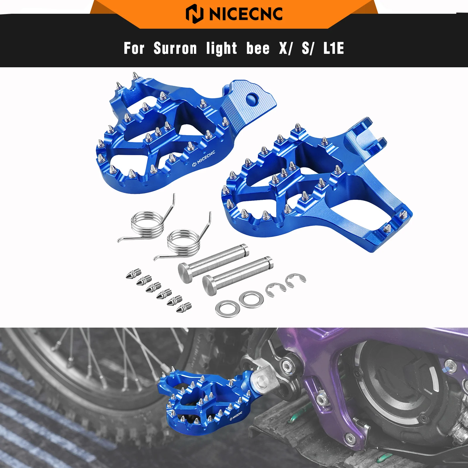 

NICECNC Extender Foot Pegs Footrests For Surron light bee X light bee S L1E Segway X160 Segway X260 2017-2024 Sur-ron Bike Part
