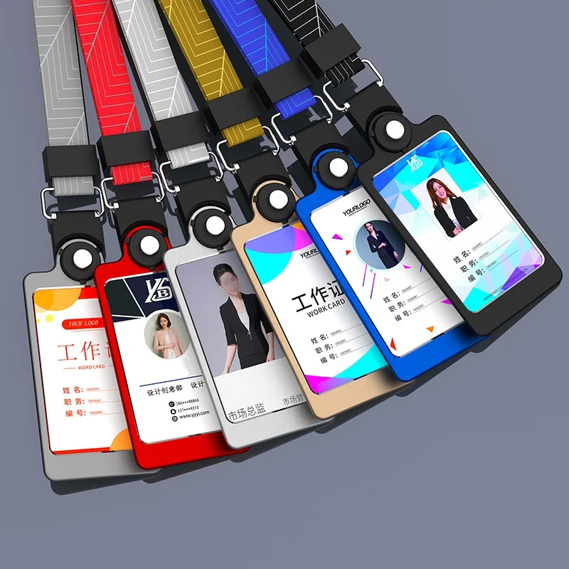 

Модный держатель для визиток из алюминиевого сплава для мужчин и женщин, для работы, с ремешком, металлический футляр для удостоверений личности и бейджей