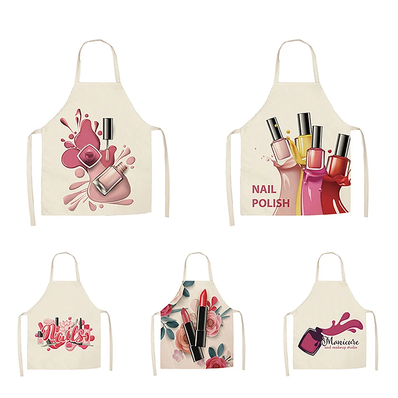 Nail Polish Lipstick Beauty Kitchen Women Apron Household Cleaning Cotton Linen Pinafore Salon Home Cooking Baking Adult BIb