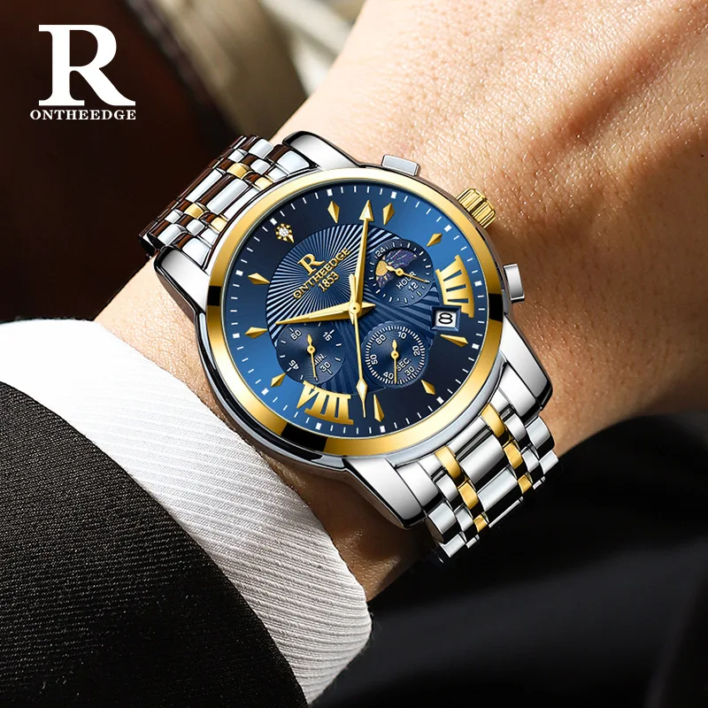 Montre à quartz pour hommes à la mode avec cadran scintillant dans le noir, design de style mécanique, bracelet en acier, cadeau élégant pour lui