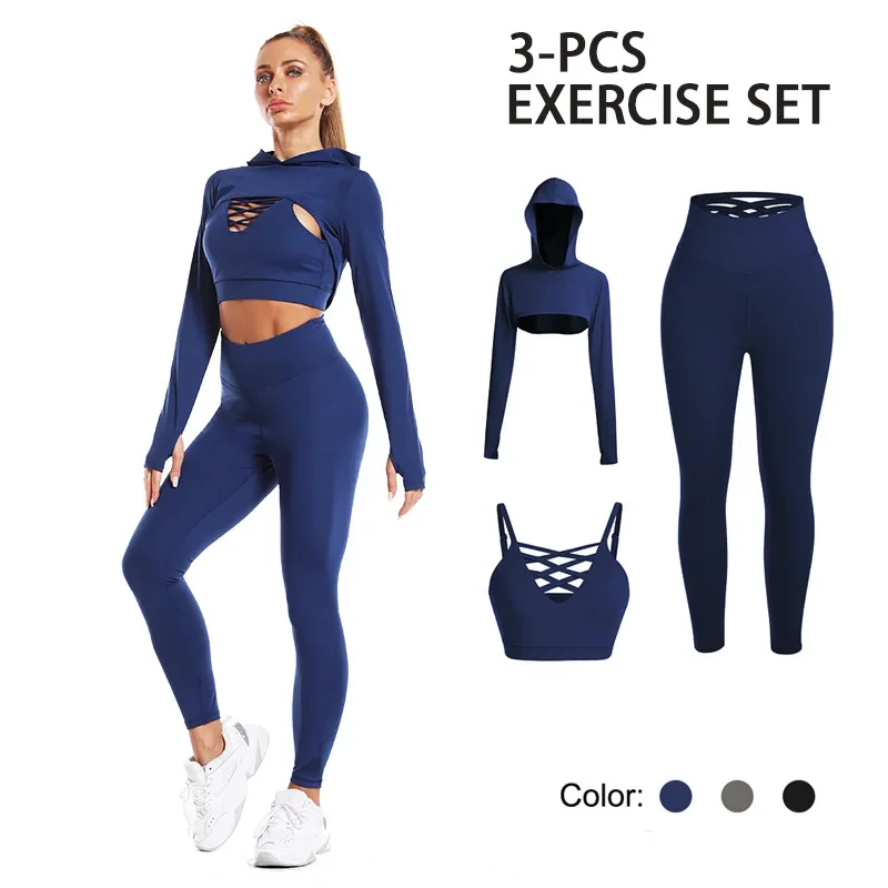 

3 PC yoga siut workout clothes for women gym set women suitable for fitness outdoor running hip lifting waist tightening pants