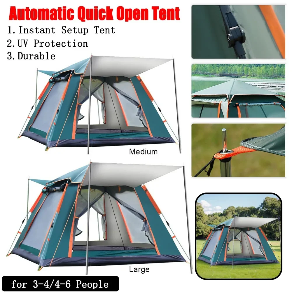 3-6 Person Outdoor Folding Tent Instant Pop Up Tent Portable Automatic Quick Open Camping Tent With Canopy For Hiking Picnic