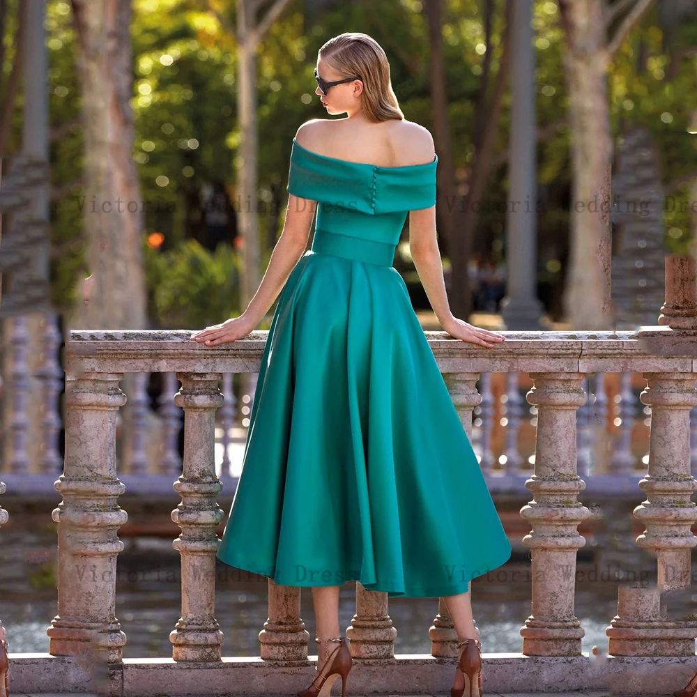 Simple Off Shoulder Mother of the Bride Dresses Boat Neck Sleeveless Wedding Party Gowns Pleat Ankle Length A-Line فساتين السهرة