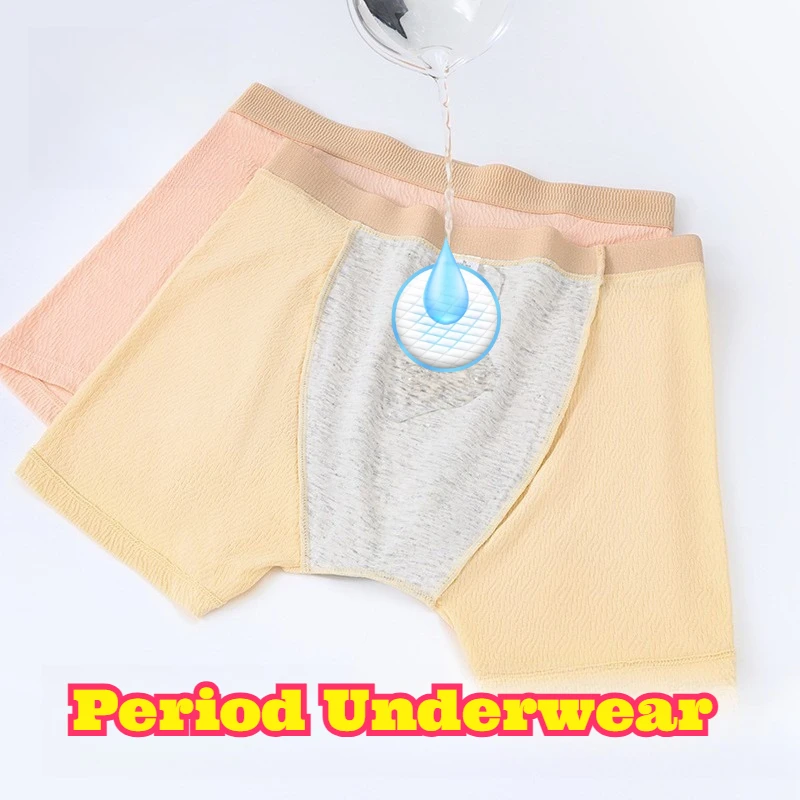 

Women Period Underwear Plus Size High Waist Extended Crotch Leakproof Cotton Boxer Brief Soft Breathable Absorbent Full Coverage