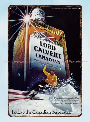 house decor 1979 Liquor Ad Lord Calvert Canadian Whisky, Skiier metal tin sign