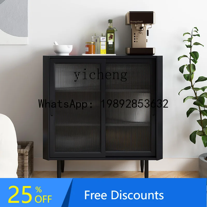 LYY Solid Wood Combined Bookcase Modern Minimalist Living Room Storage Cabinet Glass Door Sideboard Cabinet