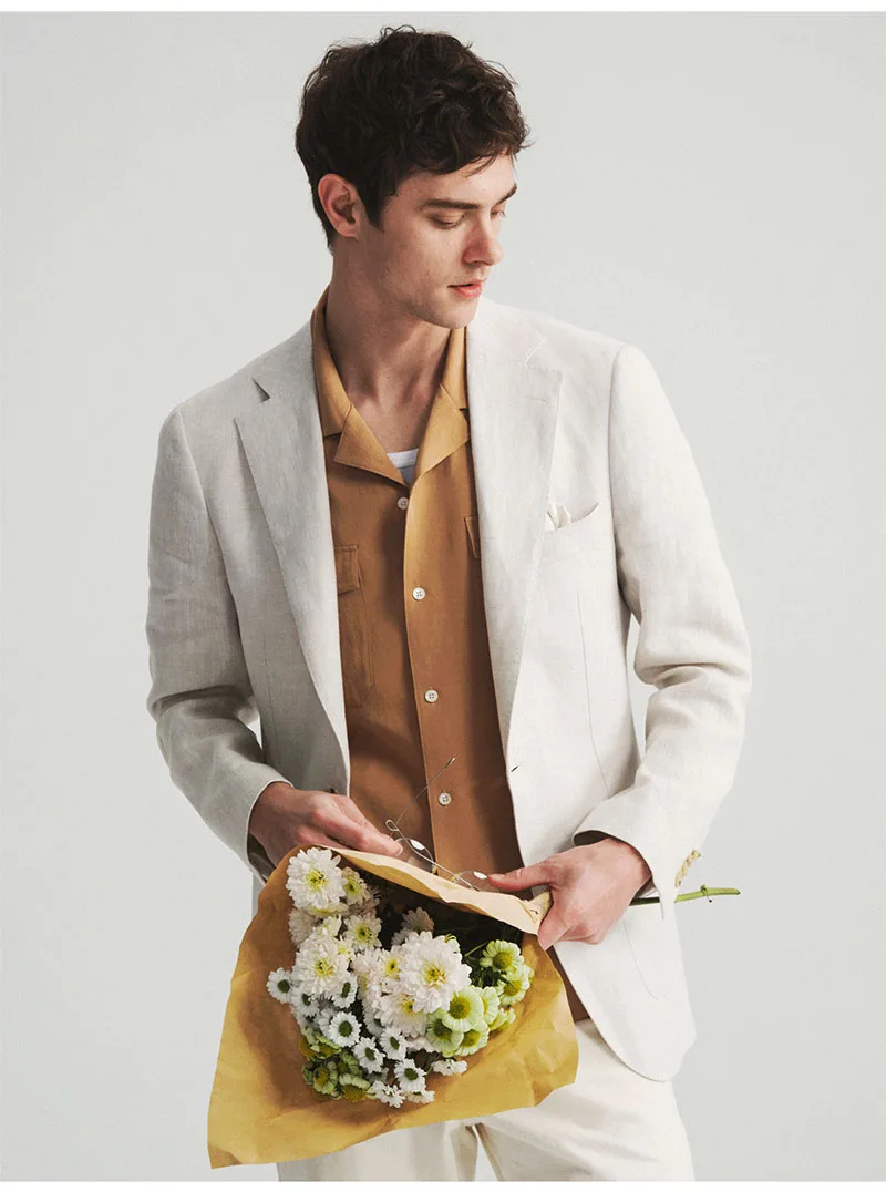 High-end Natural Linen Men's Suit - Lightweight Comfortable, Suitable for Both Business Casual Wear. Breathable Sweat-absorbent