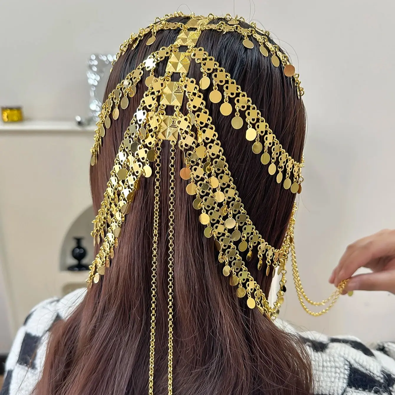 Gold Plated Kurdish Turkish Bridal Hair Jewelry Women's Head Wear Middle East Style Hair Accessory for Weddings Special Occasion