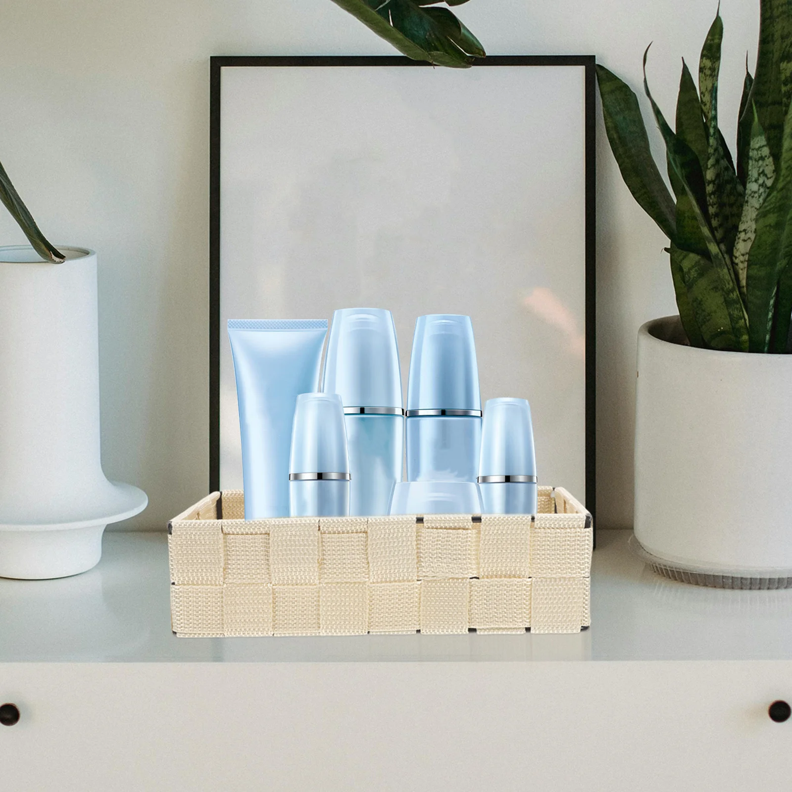 

Small Woven Storage Basket Cube Organizer Bin For Desktop Bathroom Kitchen Closet Pantry Fabric Lidded Collapsible