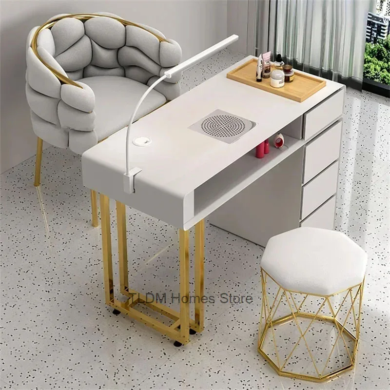 Modern Single Double Manicure Table with Drawers Cream Style Nail Table and Chair Set Light Luxury Ins Nail Table for Nail Shop