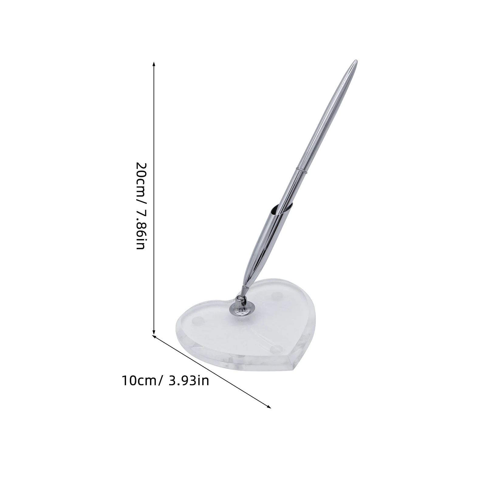 

Wedding Guest Pen Set Heart Shaped Acrylic Stand Silver Rotatable Pen Holder For Bridal Event Signing Ceremony Reception