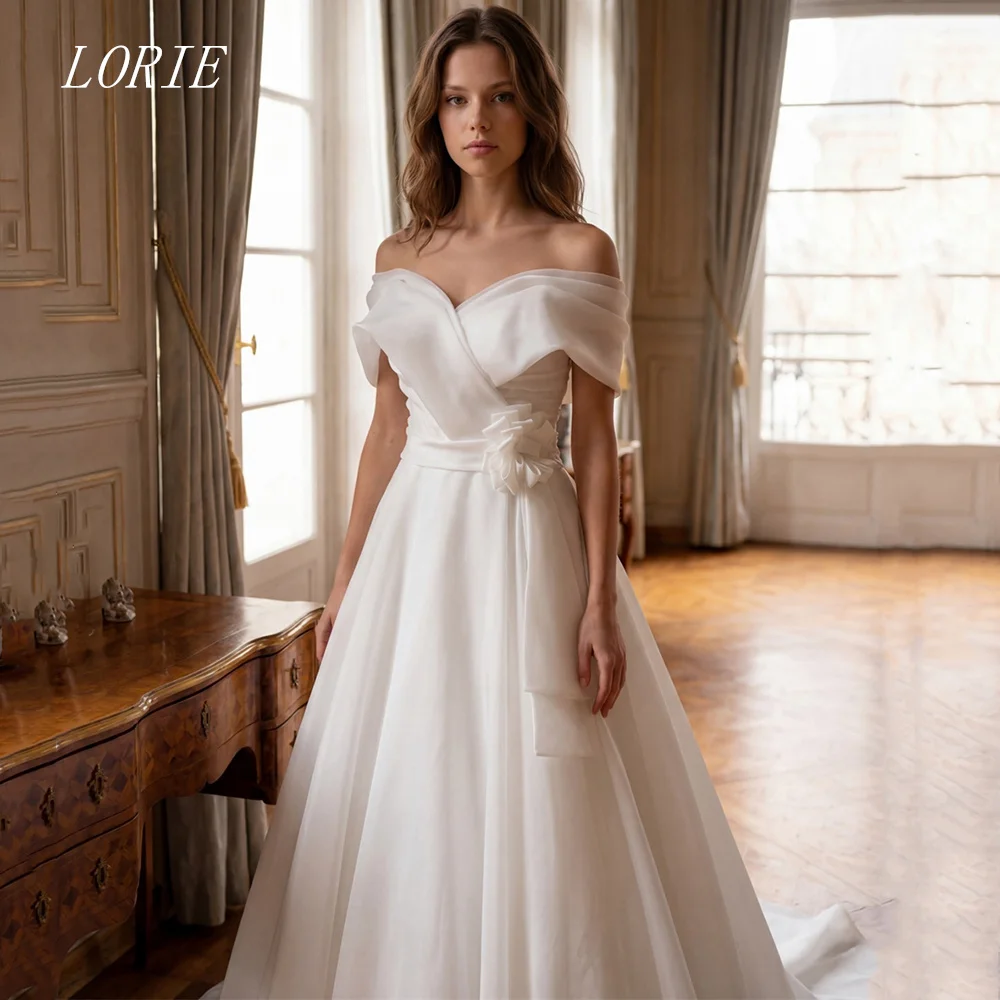 

LORIE Luxury 3D Flowers A Line Civil Wedding Dress Off The Shoulder Bridal Dresses Elegant Bow Wedding Gown Customized 2026
