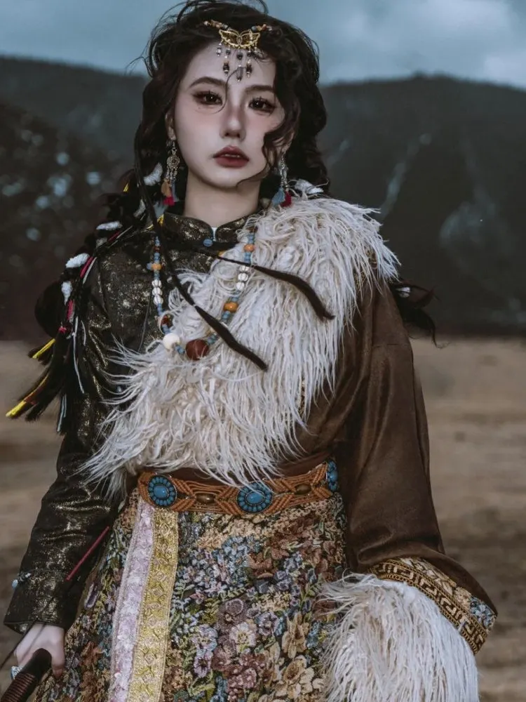 

Tibetan Costume New Sle Yunnan Lijiang Tibet Girl Travel Photoaphy Ethnic Wind Photoaphy Clothes for Young Girls