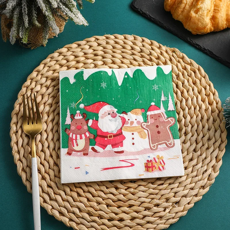 

33cm Christmas Party Ambience Decorative Paper Family Paper Towel Printed Napkin Colourful Christmas Series Square Tissue Paper