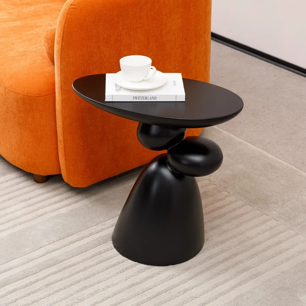 

20.1 Modern Coffee Table,Fiberglass Small Side Table for Living Room,Unique Pedestal End Table with Lucky Stone Shape Design,Sof