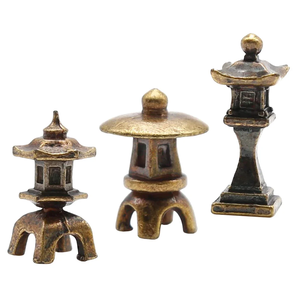 

3 Pcs Copper Tower Statue Mini Pagoda Model Miniature Scenery Landscape Lantern Garden Decor Desktop Ornaments