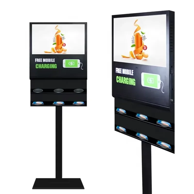 21.5inch LCD Cell Phone Charging Station Digital Signage With Wireless Charger Cable Charger