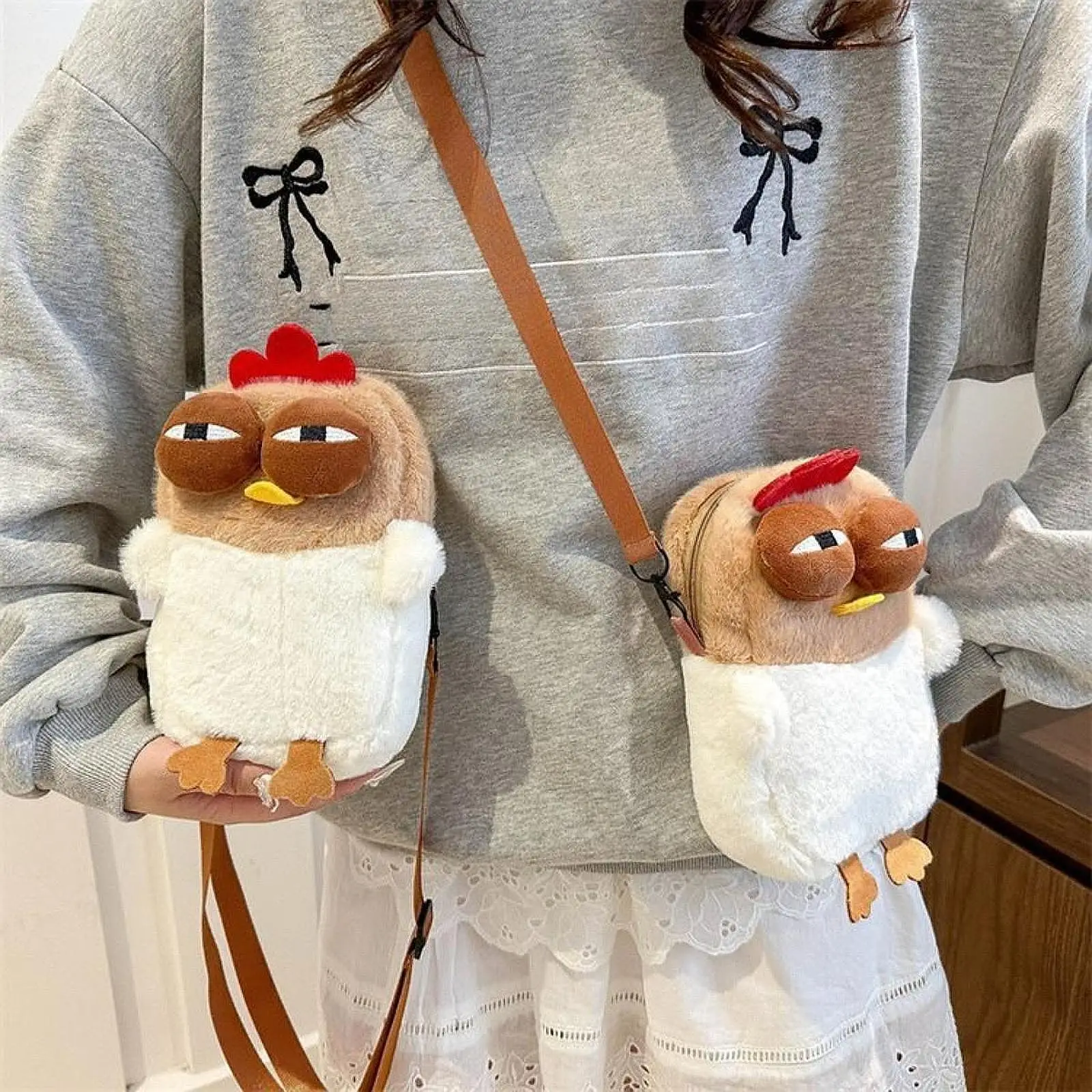 Cartoon Hen Crossbody Bag Pouch Portable Adorable Adjustable Strap Plush Bag