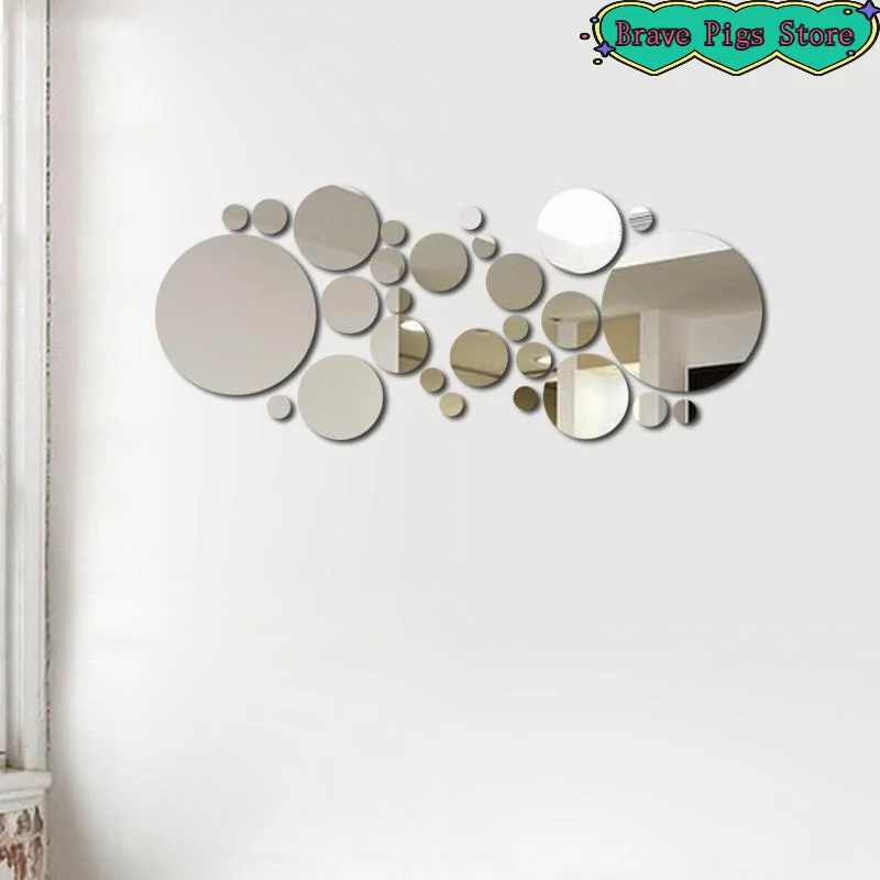 26 قطعة ثلاثية الأبعاد مرآة مستديرة الاكريليك مرآة الجدار ملصق DIY بها بنفسك غرفة نوم الحمام والتلفزيون خلفية غرفة ملصق الجدار الديكور