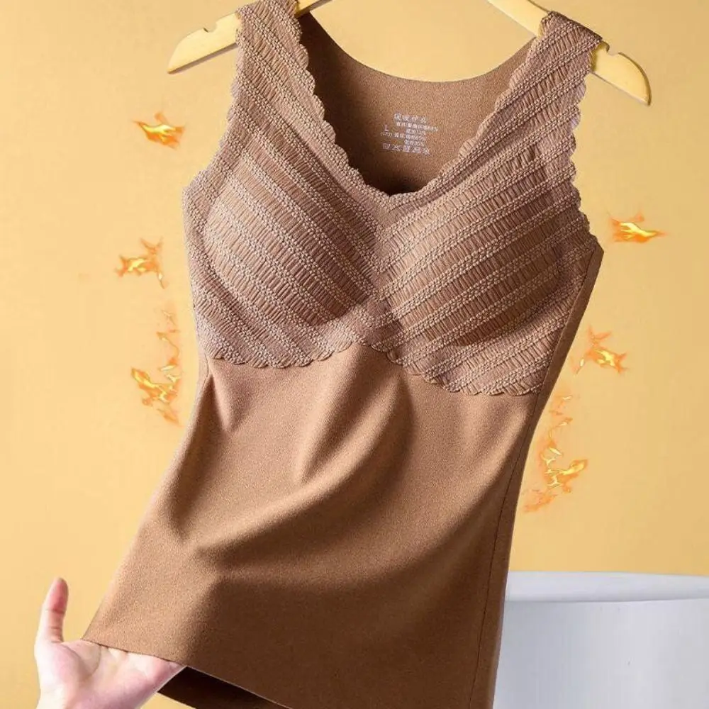 الشتاء الخريف النساء ملابس اخلية حرارية عالية المرونة حجم كبير بلا أكمام سترة علوية دافئة قاع قميص سلس الملابس الداخلية #4