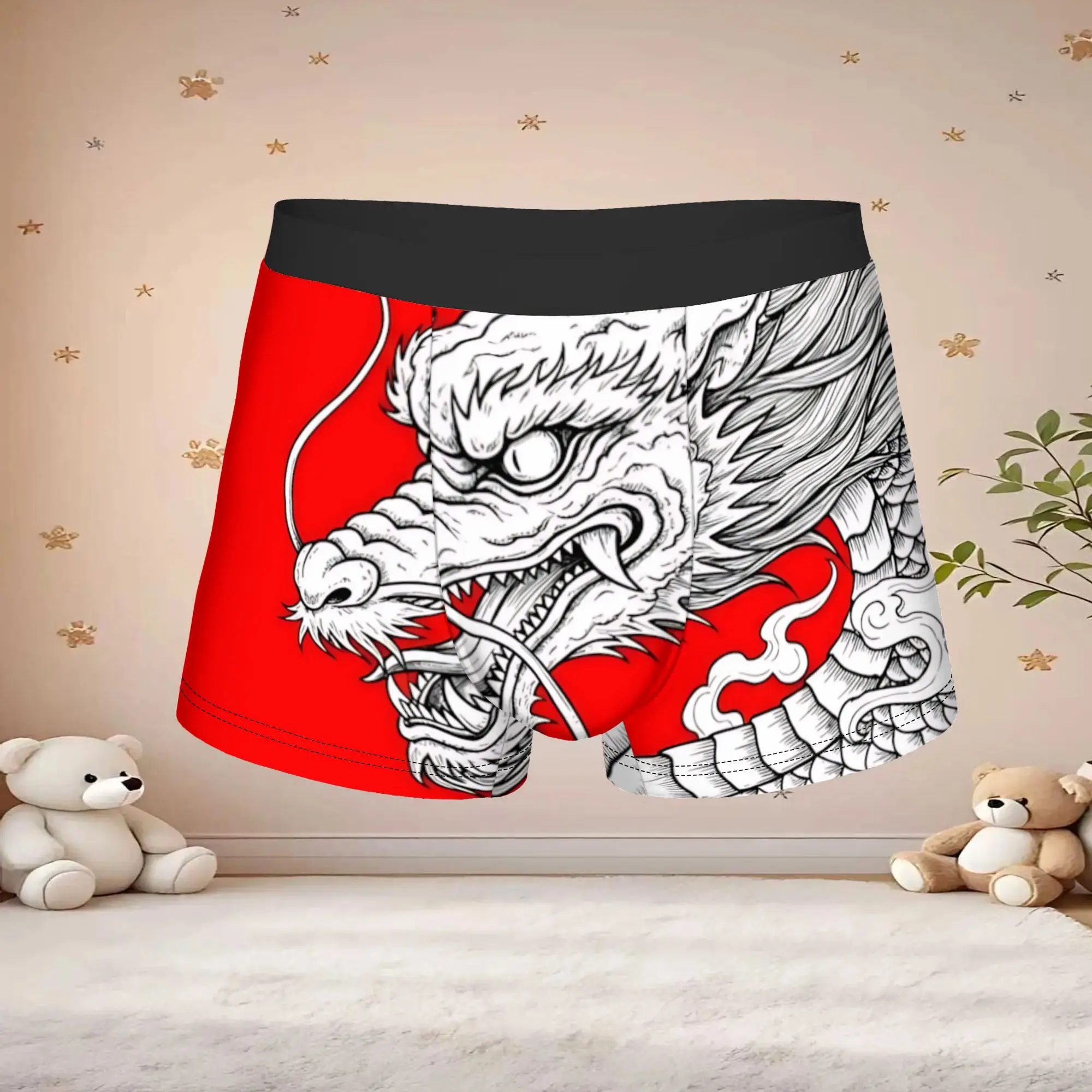 1pc Vintage Chinese White Dragon Graphic Underpants Breathbale Panties Male Underwear Cool Shorts Boxer Briefs