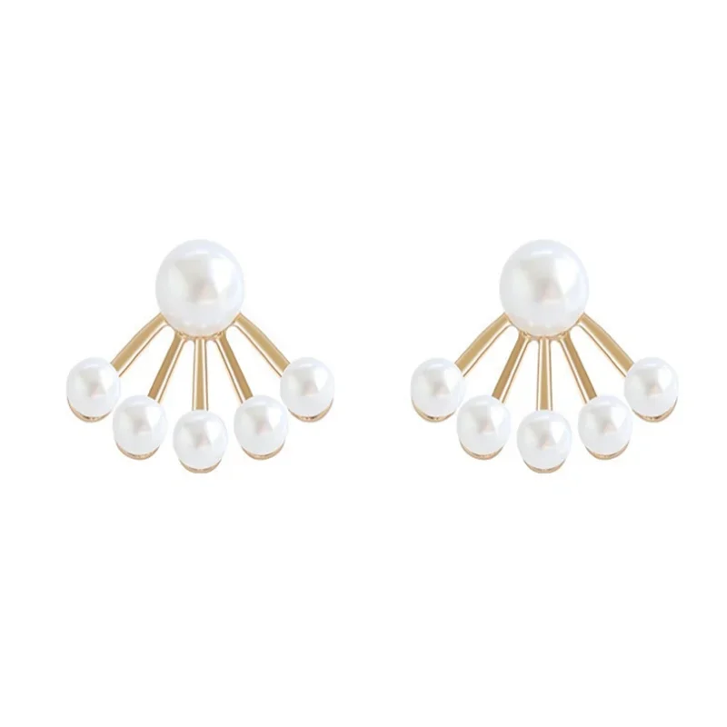 Elegant Fashion  pearl  fan-shapedstud Earrings  for Women Girl Gift Jewelry Wholesale image 3
