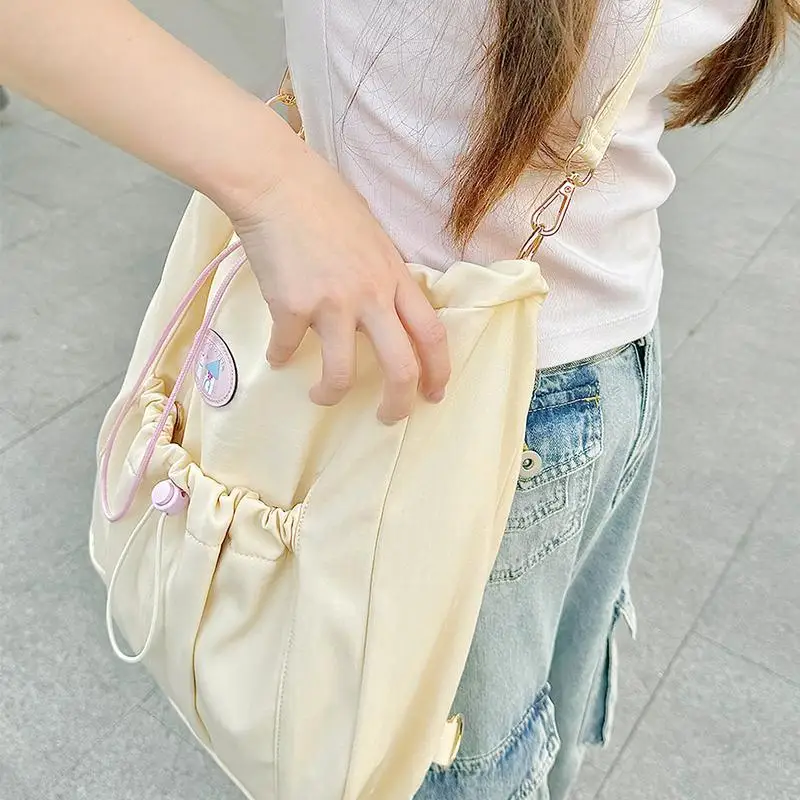 Sweet Y2k Aesthetic Kawaii Cute Backpacks Fashion Drawstring Pleated Women Shoulder Bag Casual Simple All Match Crossbody Bags