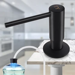 Dispensador de jabón de latón para fregadero de cocina, negro, bomba de Metal integrada con tubo de extensión de 59 