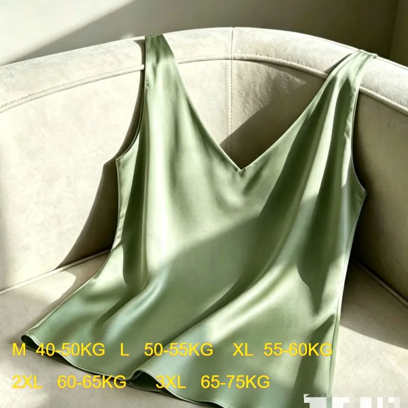 Satin-Camisole für Damen, elegant, V-Ausschnitt, ärmellos, Neckholder-Weste, dünn, locker, glatte Textur, atmungsaktiv, leicht, Basic-Tanktop – Detail 1