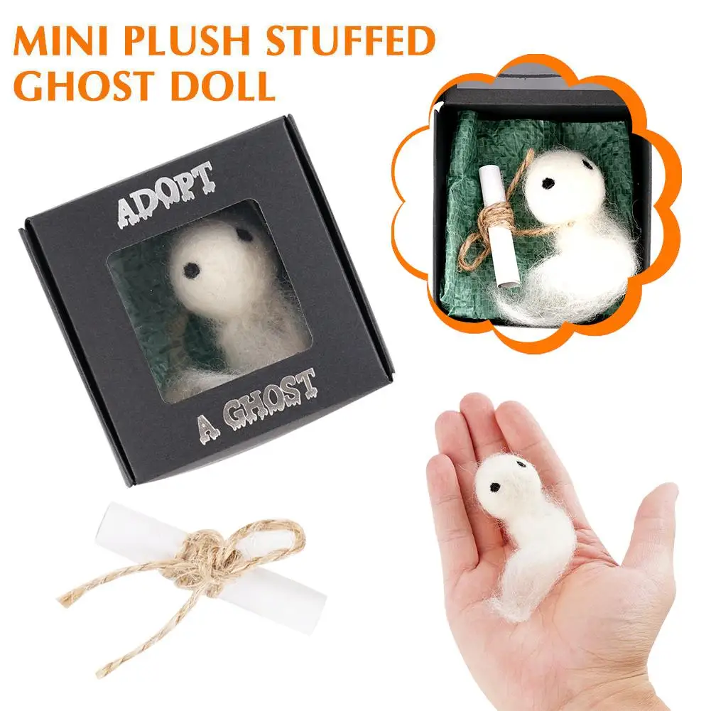 Adopt A Ghostes White Wool Feltes Ghostes And Tiny Scroll Set Halloween Spookyes Doll Girl Games Button Dog Words Party