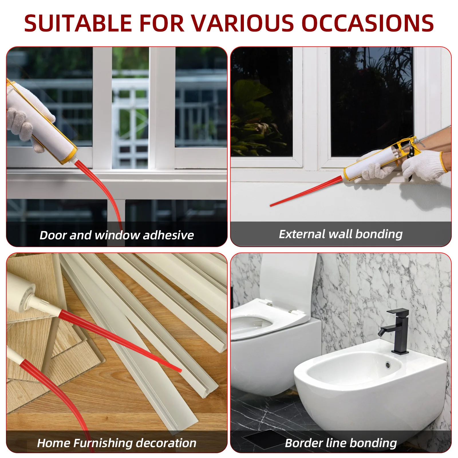 3개입 유리 접착제 노즐 미세 팁 연장 코킹 튜브 긴 길이 실란트 노즐 교체용 창문 타일용