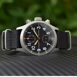 Baltany Men's Quartz Multifunctional Chronograph Brushed Stainless Steel Case Super-LuniNove VK61 39mm Vintage Military Watch