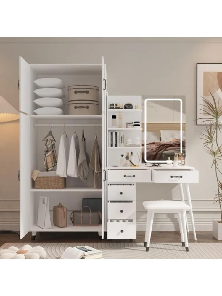 

с зеркалом и подсветкой, туалетный столик для макияжа с зарядной станцией и мягким табуретом, современный туалетный столик с 3 лампочками