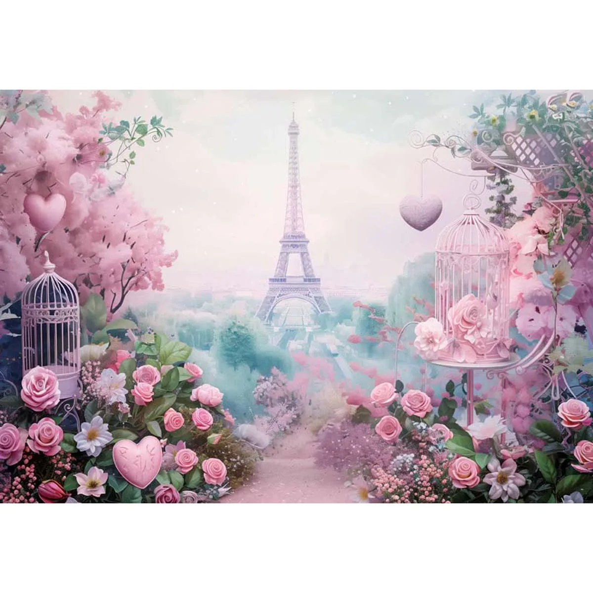 Allenjoy Spring Pink Effiel Tower Backdrop