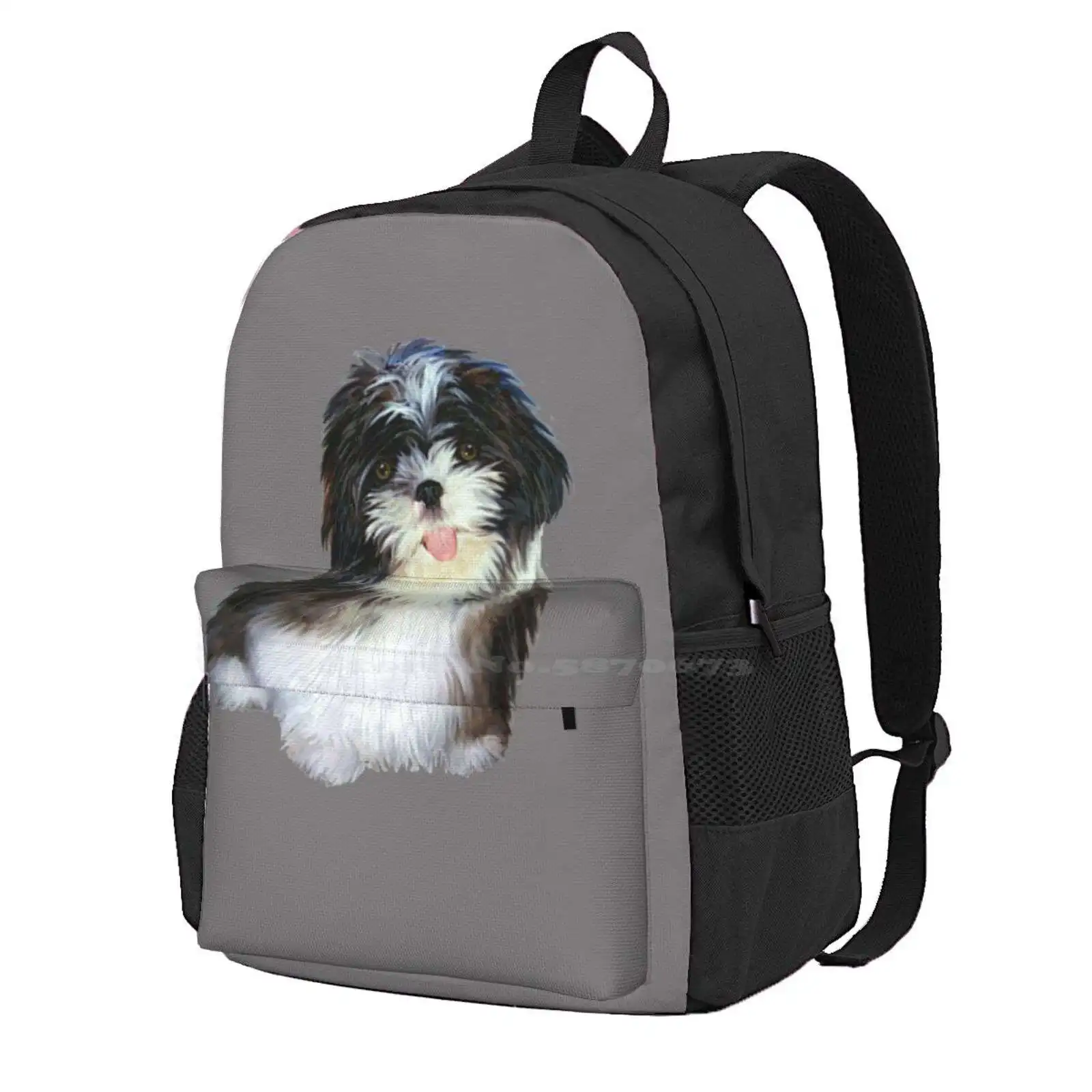 Shih Tzu Puppy (Black And White) Hot Sale Schoolbag Backpack Fashion Bags Shih Tzu Art Black And White Shih Tzu Shih Tzu Puppy