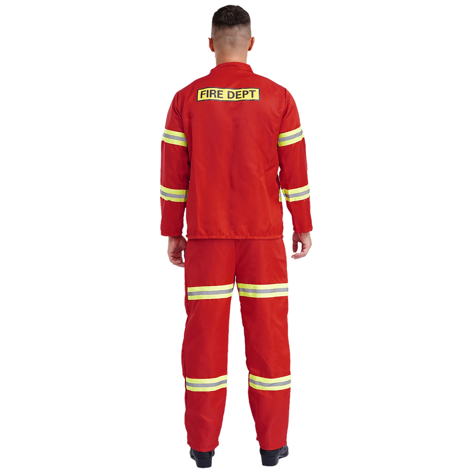 Herren Feuerwehr mann Kostüm Kämpfer 4-teiliger Feuerwehr mann Anzug Kunststoff Helm Langarm Jacke Hose und Gürtel reflektierende Streifen gesetzt