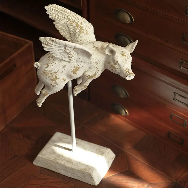 

Retro Interior Porch American White Old Nordic Angel Pig Animal Home Decoration Accessories Desk Decoration Статуэтки Кошек