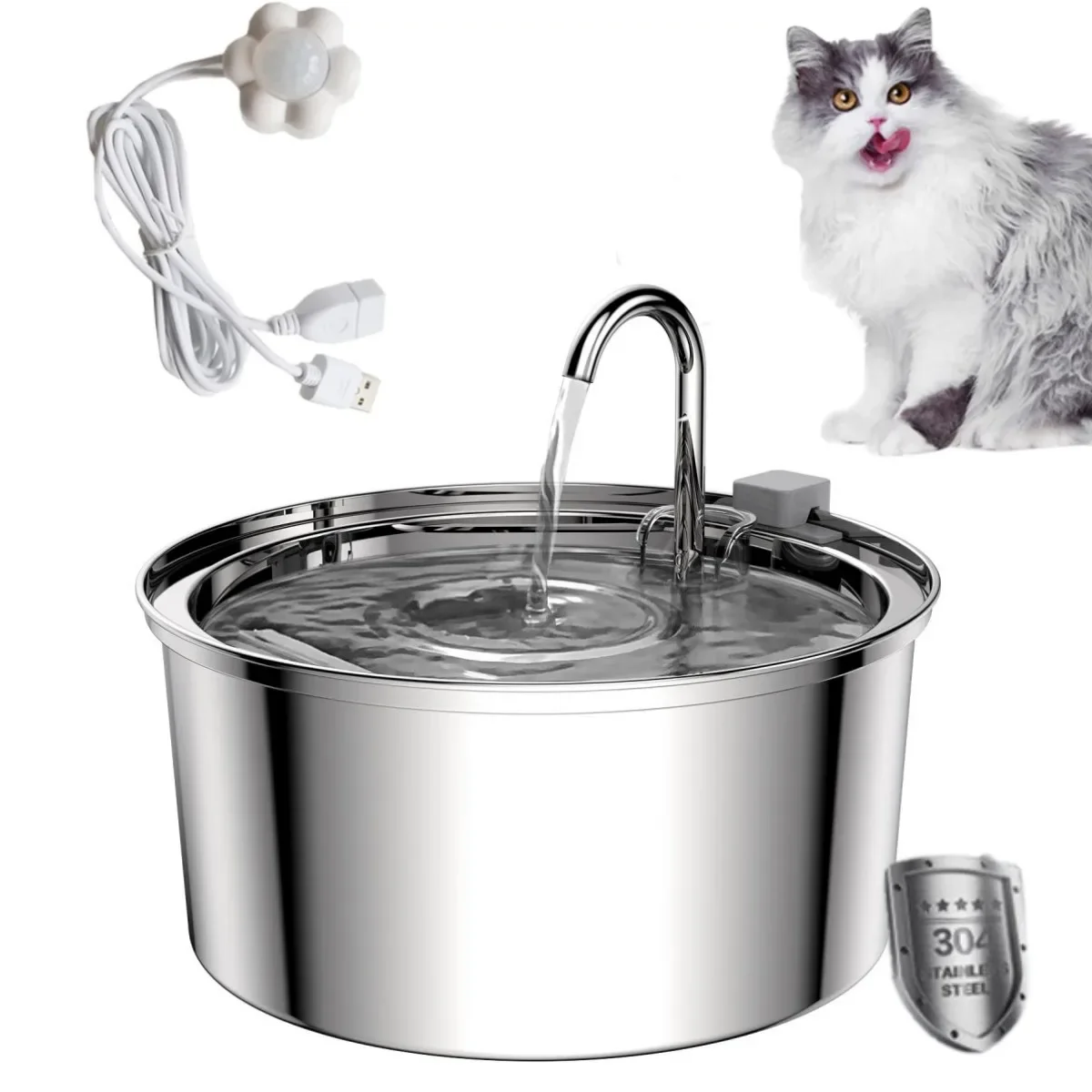 Pet Intelligent Stainless Drinking Dispenser Automatic Steel Cat Water Fountain with Sensor Filters Drinker For Dogs Feeder Mute