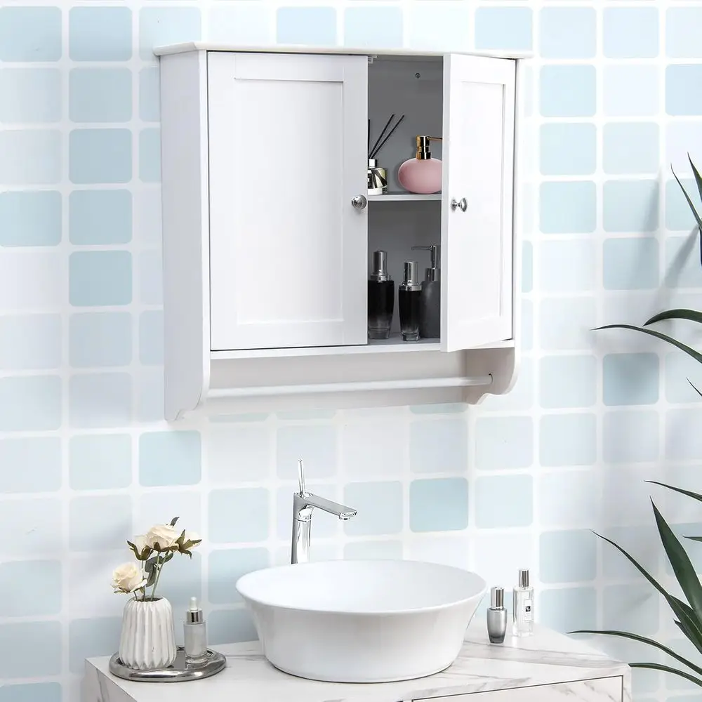

Bathroom Cabinet Wall Mounted - Over The Toilet Medicine Cabinet with Double Do, Adjustable Shel and Towels Bar, Above Toilet St