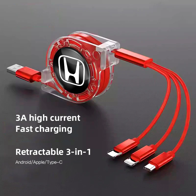 شعار السيارة شاحن تلسكوبي صغير 3 في 1 كابل بيانات لهوندا سيفيك أكورد جاز صالح CRV أوديسي مدينة الطيار Vezel Prelude Insig