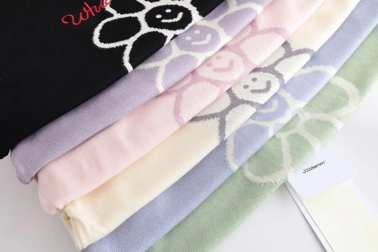 Fashionable Letter Embroidery Flower Women's Pullover, Commuting Simple T-shirt, Summer Comfortable Thin Fine Wool Sweater