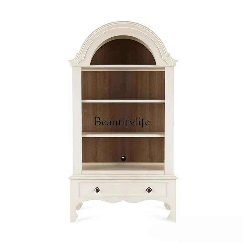 

American Country Solid Wood Bookcase french retro casual white Whole Bookshelf